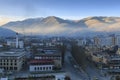 Aerial view of the city of YuShu at sunrise Royalty Free Stock Photo