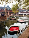 Yuyuan Garden in Shanghai city, China. Travel, trourism, lake, water, flowers and touristic attraction