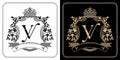 YV royal emblem with crown, set of black and white labels Royalty Free Stock Photo