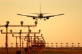 YVR Sunset Jet Landing, Vancouver Royalty Free Stock Photo