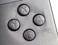 YXAB buttons on a simple retro video game controller, object macro, extreme closeup, nobody. Retro game systems emulation
