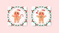 Gingerbread man warm greeting christmas celebration frame pattern design. Royalty Free Stock Photo