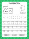 Trace letters of English alphabet and fill colors Uppercase and lowercase Z. Handwriting practice for preschool kids worksheet. Royalty Free Stock Photo