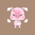 A Cute Cartoon Pink Pig, Standing with His Arms Crossed. Extremely Angry, and Steaming Smoke from His Head.