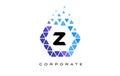 Z Blue Hexagon Letter Logo with Triangles. Royalty Free Stock Photo