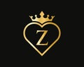 Z Logo With Crown and Love Shape. Heart Letter Z Logo Design, Gold, Beauty, Fashion, Cosmetics Business, Spa, Salons, And Yoga Royalty Free Stock Photo