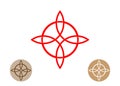 Celtic like style linear star with circle symbol. Linear knot logo, Red Trinity Knot, Wiccan symbol for protection. Vector Celtic