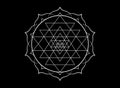 Mystical mandala of Sri Yantra for your design. White sacred geometry and alchemy symbol blooming in a lotus flower, vector isolat