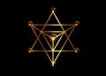 Sacred geometry. Merkaba gold line geometric triangle shape. esoteric or spiritual symbol. isolated on black background. Golden