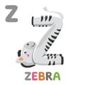 Z is for Zebra. Letter Z. Zebra, cute illustration. Animal alphabet