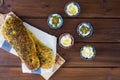 Za`atar bread, a lebanese or turkish or arabic bread made with sumac, sesame seeds olive oil served with labneh or labane on top