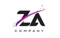 ZA Z A Black Letter Logo Design with Purple Magenta Swoosh