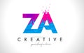 ZA Z A Letter Logo with Shattered Broken Blue Pink Texture Design Vector.