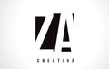 ZA Z A White Letter Logo Design with Black Square.