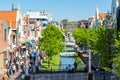 Zaandam, The Netherlands - May, 2018: The shopping street in the center of Zaandam during sunny day