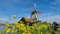 Zaanse Schans rural windmills, fields and river landscape Royalty Free Stock Photo