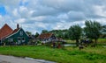 Zaanse Schans, Holland, August 2019. Northeast Amsterdam is a small community located on the Zaan River. View of the pretty wooden Royalty Free Stock Photo