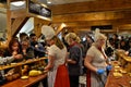 Zaanse Schans, Holland, August 2019. Tasting of typical Dutch cheeses: along the counter there are saucers with cubes of cheese to Royalty Free Stock Photo