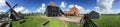 Zaanse Schans, Netherlands. 360 degrees panoramic view of windmills area Royalty Free Stock Photo