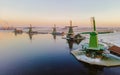 Zaanse Schans Netherlands a Dutch windmill village during sunset whit wooden house holland