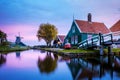 Zaanse Schans Netherlands a Dutch windmill village during sunset whit wooden house holland