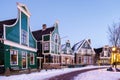 Zaanse Schans Netherlands a Dutch windmill village during sunset whit wooden house holland Royalty Free Stock Photo