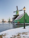 Zaanse Schans Netherlands a Dutch windmill village during sunset whit wooden house holland Royalty Free Stock Photo