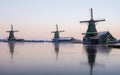 Zaanse Schans Netherlands a Dutch windmill village during sunset whit wooden house holland Royalty Free Stock Photo