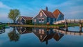 Zaanse Schans Netherlands a Dutch windmill village during sunset whit wooden house holland Royalty Free Stock Photo