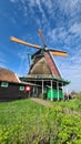 Zaanse Schans rural windmills, fields and river landscape