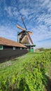 Zaanse Schans rural windmills, fields and river landscape