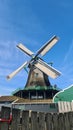 Zaanse Schans rural windmills, fields and river landscape Royalty Free Stock Photo