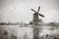 Zaanse Schans windmills rural winter landscape