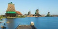 Zaanse Schans wooden windmills at the river Royalty Free Stock Photo