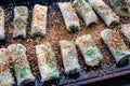 Uncooked Halloumi Cheese and Mint Spring Rolls Topped with Za`atar Spice Mix Royalty Free Stock Photo