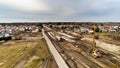 Aerial view on railroad modernisation works near Otwock in Poland.