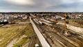 Aerial view on railroad modernisation works near Otwock in Poland.