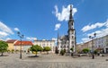 Zabkowice Slaskie, Poland. Panorama of Rynek square with Town Hall Royalty Free Stock Photo