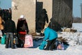 Women near public toilet