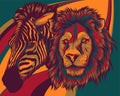 zabra and lion head vector illustration design