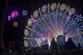 Zabrze, Poland, January 2, 2022: Various stagings of colorful flashing lights in the Million Lights Park in Zabrze, Poland