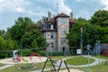 Zabrze, Poland - June 19, 2023: Park 12C in Zabrze near Queen Luiza Adit. Educational zone and playground. Playground toys