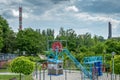 Zabrze, Poland - June 19, 2023: Park 12C in Zabrze near Queen Luiza Adit. Educational zone and playground. Playground toys