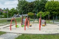 Zabrze, Poland - June 19, 2023: Park 12C in Zabrze near Queen Luiza Adit. Educational zone and playground. Playground toys