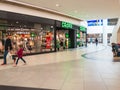 Zabrze. Poland 8 May 2021. Mall people background in Platan City Center Zabrze. Interior of retail centre store in soft