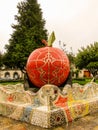 ZACATLÃÂN OF APPLES, PUEBLA, MEXICO - OCTOBER 01, 2017: Monumental red sphere in the center of a magical town. Christmas.