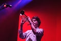 Zach Condon, lead singer of Beirut band, plays the trumpet at San Miguel Primavera Sound Festival Royalty Free Stock Photo