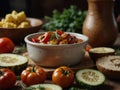 Zacusca - Romanian vegetable spread, with fish and roasted vegetables. Royalty Free Stock Photo