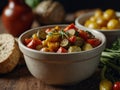 Zacusca - Romanian vegetable spread, with fish and roasted vegetables. Royalty Free Stock Photo
