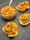 Romanian vegetable spread or zacusca, with roasted eggplant, onions tomato paste and roasted red peppers Royalty Free Stock Photo